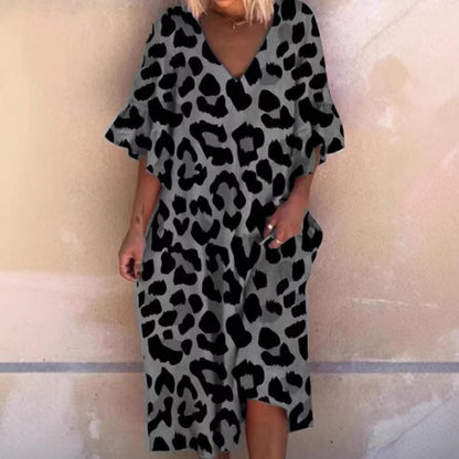Leopard Print V-Neck Ruffle Dress