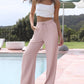 Solid Color Drawstring Casual Pants