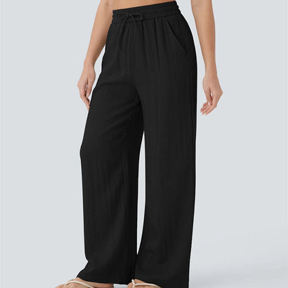 Solid Color Drawstring Casual Pants