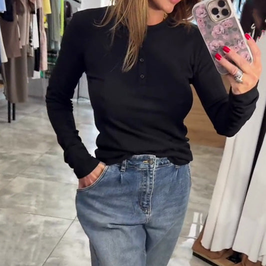 Slim-Fit Button Long-Sleeve Top
