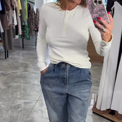 Slim-Fit Button Long-Sleeve Top
