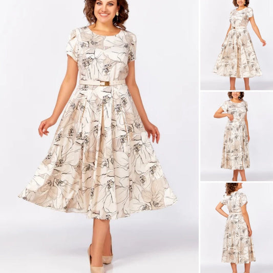 Women's Elegant Floral Print Short Sleeve Dress