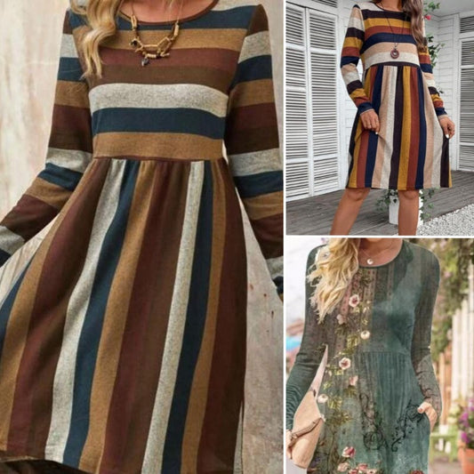 Casual Print Long Sleeve Dress