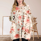 Romantic Pink Rose Print Round Neck Long Sleeve Top with Pockets