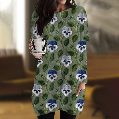 Loose Printed Long Sleeve Midi Dress