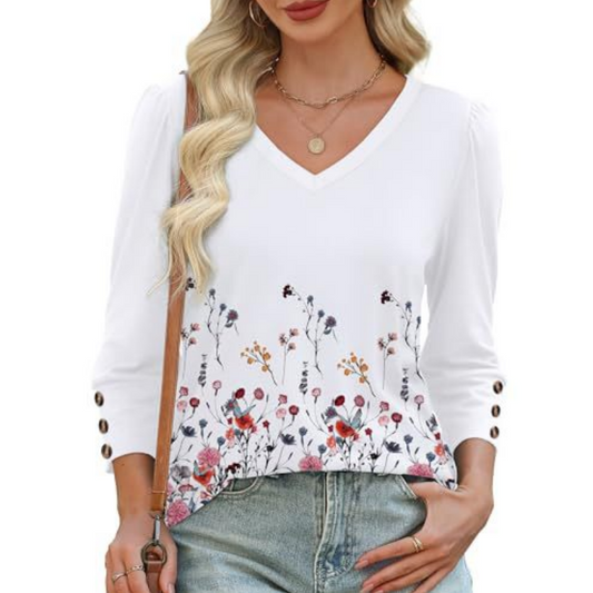 Solid-Color Printed, Elegant Puffy Long-Sleeved Shirt
