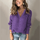 Solid-color Lace V-neck Long-sleeve Sweater