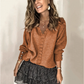 Solid-color Lace V-neck Long-sleeve Sweater