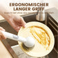 Rotatable cleaning brush with long handle, suitable for tableware and cookware.