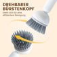 Rotatable cleaning brush with long handle, suitable for tableware and cookware.
