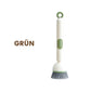 Rotatable cleaning brush with long handle, suitable for tableware and cookware.