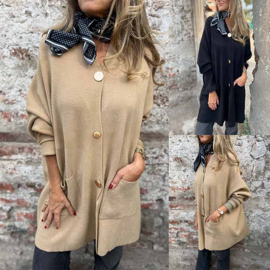 Women’s Stylish Long Sleeve Coat with Pockets